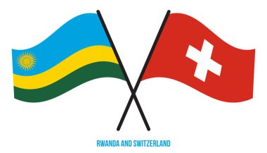Ruanda ve İsviçre Bayrakları Çarpıştı ve Sallanan Düz Stil. Resmi Orantı. Renkleri Düzelt.