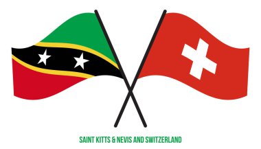 Saint Kitts & Nevis ve İsviçre Bayrakları Çarpıştı ve Sallanan Düz Stil. Resmi Orantı.
