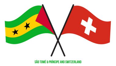 Sao Tome ve İsviçre Bayrakları Çarpıştı ve Sallanan Düz Stil. Resmi Orantı. Renkleri Düzelt.