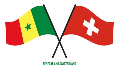 Senegal ve İsviçre Bayrakları Çarpıştı ve Sallanan Düz Stil. Resmi Orantı. Renkleri Düzelt.