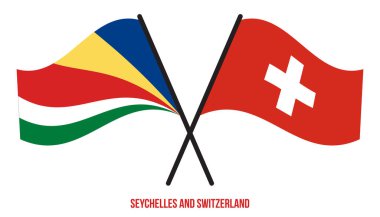 Seyşeller ve İsviçre Bayrakları çapraz ve Sallanan Düz Stil. Resmi Orantı. Renkleri Düzelt.