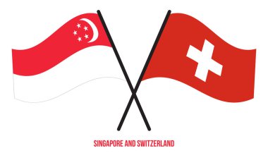 Singapur ve İsviçre Bayrakları Çarpıştı ve Sallanan Düz Stil. Resmi Orantı. Renkleri Düzelt.