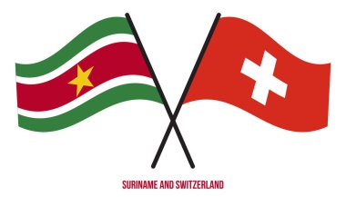 Surinam ve İsviçre Bayrakları Çarpıştı ve Sallanan Düz Stil. Resmi Orantı. Renkleri Düzelt.
