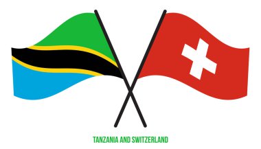 Tanzanya ve İsviçre Bayrakları Çarpıştı ve Sallanan Düz Stil. Resmi Orantı. Renkleri Düzelt.