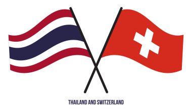 Tayland ve İsviçre Bayrakları Çarpıştı ve Sallanan Düz Stil. Resmi Orantı. Renkleri Düzelt.