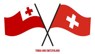 Tonga ve İsviçre Bayrakları Çarpıştı ve Sallanan Düz Stil. Resmi Orantı. Renkleri Düzelt.
