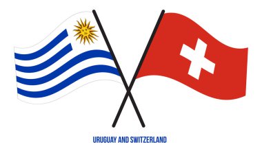 Uruguay ve İsviçre Bayrakları Çarpıştı ve Sallanan Düz Stil. Resmi Orantı. Renkleri Düzelt.