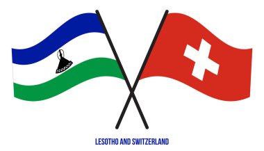 Lesotho ve İsviçre Bayrakları Çarpıştı ve Sallanan Düz Stil. Resmi Orantı. Renkleri Düzelt.