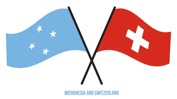 Mikronesien Och Schweiz Flaggor Korsade Och Viftade Platt Stil Officiell — Stock vektor