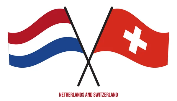 Nederländerna Och Schweiz Flaggor Korsade Och Viftade Platt Stil Officiell — Stock vektor