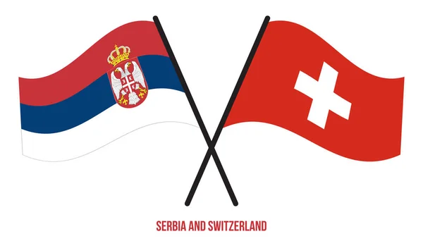 Сербія Швейцарія Прапори Перетинають Розмахують Пласким Стилем Офіційна Пропозиція Правильні — стоковий вектор