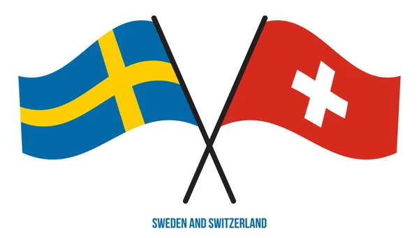 Bandeiras Suécia Suíça Cruzadas Acenando Estilo Plano Proporção Oficial Cores — Vetor de Stock