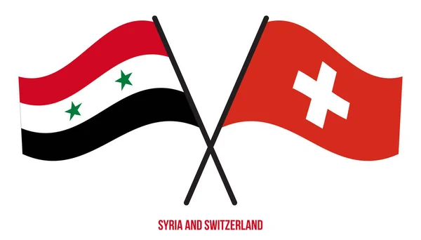 Syrien Och Schweiz Flaggor Korsade Och Viftade Platt Stil Officiell — Stock vektor
