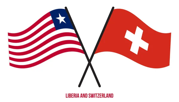 Die Flaggen Liberias Und Der Schweiz Wehten Flach Offiziell Korrekte — Stockvektor