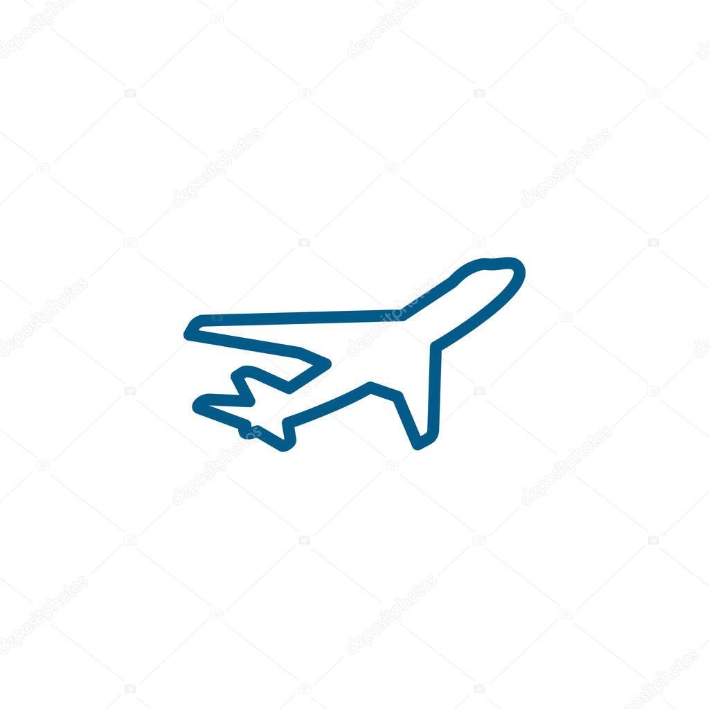 Airplane Line Blue Icon On White Background. Blue Flat Style Vector Illustration.
