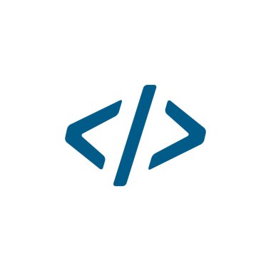 Beyaz Arkaplanda Mavi Kod Simgesi. Mavi Düz Biçim Vektör İllüstrasyonu.