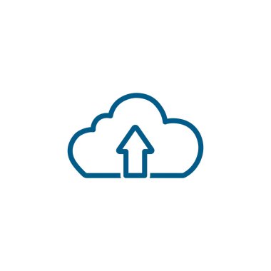 Bulut Yükleme Hattı Beyaz Arkaplanda Mavi Simge. Mavi Düz Biçim Vektör İllüstrasyonu.