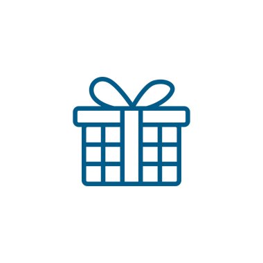 Hediye kutusu hattı Beyaz Arkaplanda Mavi Simge. Mavi Düz Biçim Vektör İllüstrasyonu.