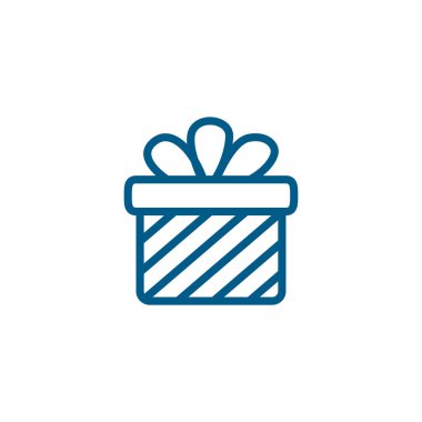 Hediye kutusu hattı Beyaz Arkaplanda Mavi Simge. Mavi Düz Biçim Vektör İllüstrasyonu.