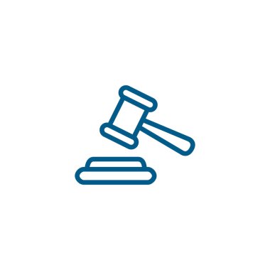 Justice Gavel Hattı Beyaz Arkaplanda Mavi Simge. Mavi Düz Biçim Vektör İllüstrasyonu.