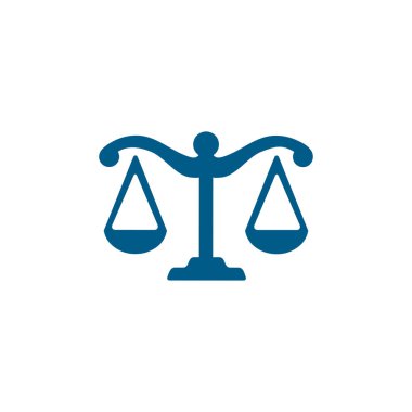 Adalet, Beyaz Arkaplanda Mavi Simge Ölçeklendirdi. Mavi Düz Biçim Vektör İllüstrasyonu.
