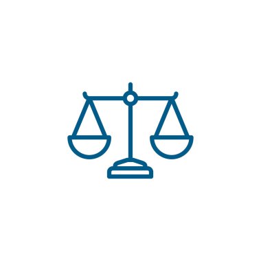 Adalet Ölçeği Beyaz Arkaplanda Mavi Simge Çizgisi. Mavi Düz Biçim Vektör İllüstrasyonu.