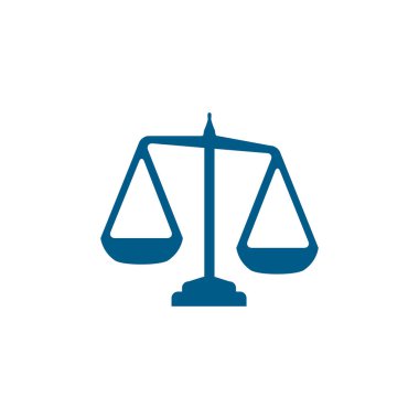 Adalet, Beyaz Arkaplanda Mavi Simge Ölçeklendirdi. Mavi Düz Biçim Vektör İllüstrasyonu.