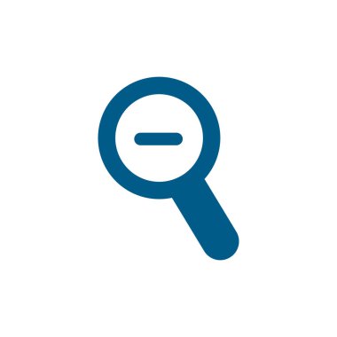 Beyaz Arkaplanda Büyüteç Eksi Mavi Simge. Mavi Düz Biçim Vektör İllüstrasyonu.