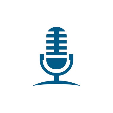 Beyaz Arkaplanda Mavi Mikrofon Simgesi. Mavi Düz Biçim Vektör İllüstrasyonu.