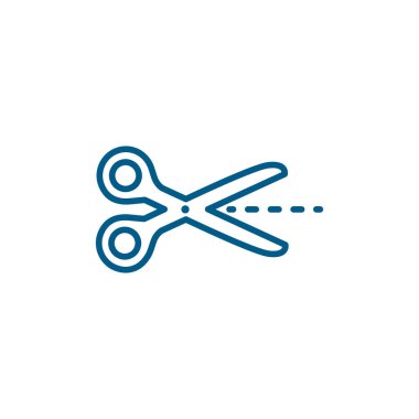 Beyaz Arkaplanda Mavi Makas Çizgisi Simgesi. Mavi Düz Biçim Vektör İllüstrasyonu.