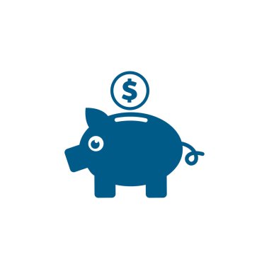 Piggy Bank Mavi Simge Beyaz Arkaplanda. Mavi Düz Biçim Vektör İllüstrasyonu.