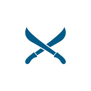 Beyaz Arkaplanda Kılıç Çapraz Mavi Simge. Mavi Düz Biçim Vektör İllüstrasyonu.