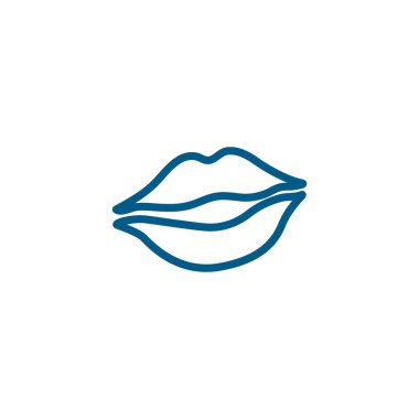 Kadın Dudak Hattı Beyaz Arkaplanda Mavi Simge. Mavi Düz Biçim Vektör İllüstrasyonu