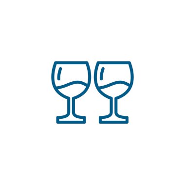 Şarap Gözlüğü Hattı Beyaz Arkaplanda Mavi Simge. Mavi Düz Biçim Vektör İllüstrasyonu