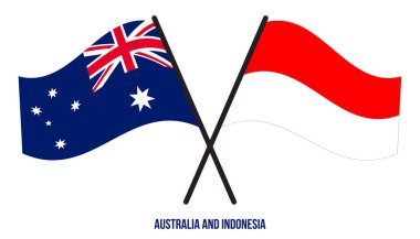 Avustralya ve Endonezya Bayrakları Çapraz ve Dalgalı Düz Stil. Resmi Orantı. Renkleri Düzelt.