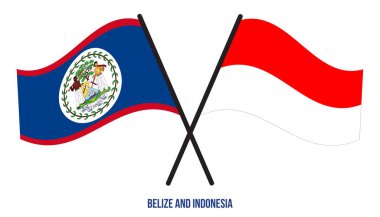 Belize ve Endonezya Bayrakları çapraz ve Sallanan Düz Tarz. Resmi Orantı. Renkleri Düzelt.