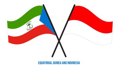 Ekvator Ginesi ve Endonezya Bayrakları Çapraz ve Dalgalı Düz Stil. Resmi Orantı.
