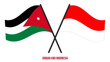 Ürdün ve Endonezya Bayrakları çapraz ve Sallanan Düz Tarz. Resmi Orantı. Renkleri Düzelt.
