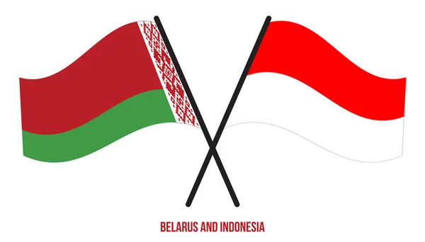 Bielorrusia Indonesia Banderas Cruzadas Ondeando Estilo Plano Proporción Oficial Colores — Vector de stock
