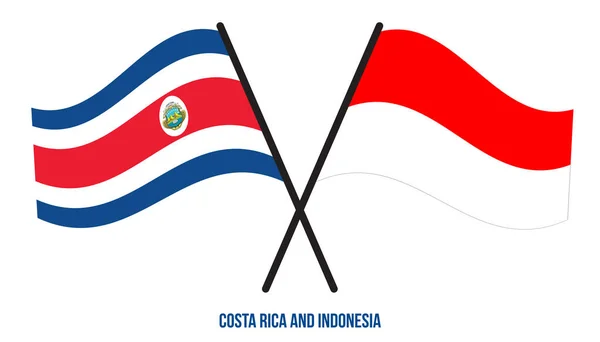 Banderas Costa Rica Indonesia Cruzadas Ondeando Estilo Plano Proporción Oficial — Vector de stock