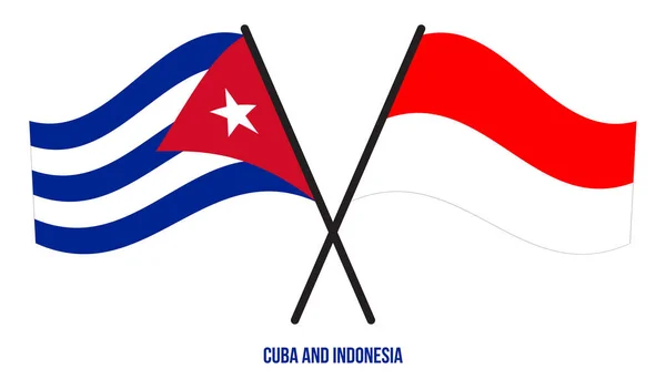Cuba Indonesia Bandiere Attraversato Sventolando Stile Piatto Proporzione Ufficiale Colori — Vettoriale Stock