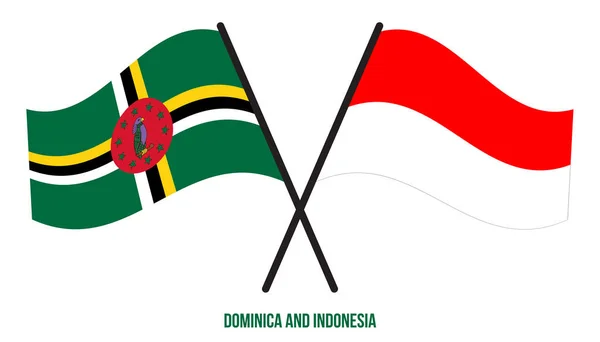 Dominica Indonesia Banderas Cruzadas Ondeando Estilo Plano Proporción Oficial Colores — Vector de stock