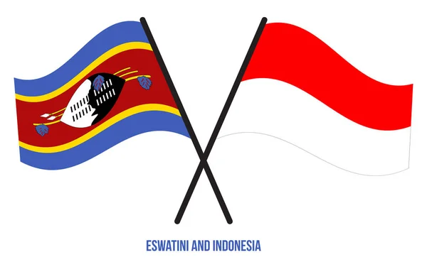 Banderas Eswatini Indonesia Cruzadas Ondeando Estilo Plano Proporción Oficial Colores — Vector de stock