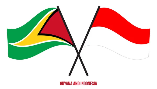 Banderas Guyana Indonesia Cruzadas Ondeando Estilo Plano Proporción Oficial Colores — Vector de stock