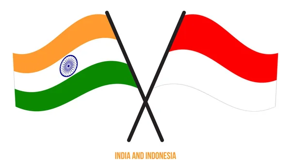 Индия Индонезия Пересекли Размахивают Плоскими Флагами Официальная Доля Правильные Цвета — стоковый вектор