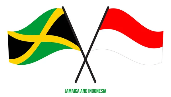 Jamaika Dan Indonesia Bendera Silang Dan Melambaikan Gaya Datar Proporsi - Stok Vektor