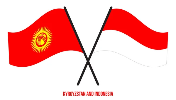 Kirgizisztán Indonézia Zászlók Keresztezték Integetett Flat Style Hivatalos Arány Helyes — Stock Vector