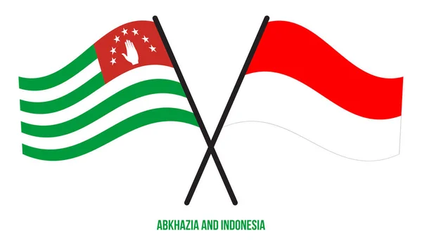 Abjasia Indonesia Banderas Cruzadas Ondeando Estilo Plano Proporción Oficial Colores — Vector de stock