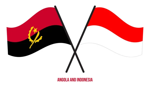 Angola Indonesia Banderas Cruzadas Ondeando Estilo Plano Proporción Oficial Colores — Vector de stock