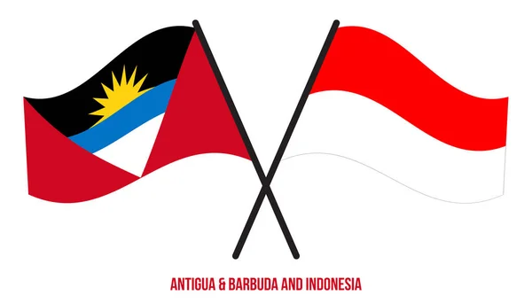 Antigua Barbuda Indonesia Banderas Cruzadas Ondeando Estilo Plano Proporción Oficial — Vector de stock